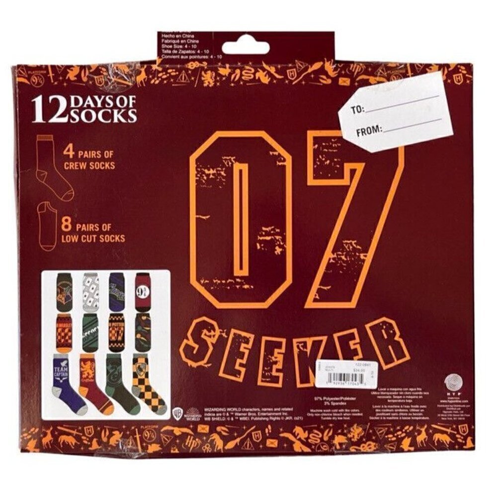 Harry Potter 12 Days Of Socks Crew & Low Cut Socks Shoe Size 4-10 - Picture 6 of 11